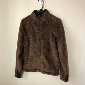 Mountain Hardware womens M chocolate brown fuzzy teddy bear fleece zip jacket